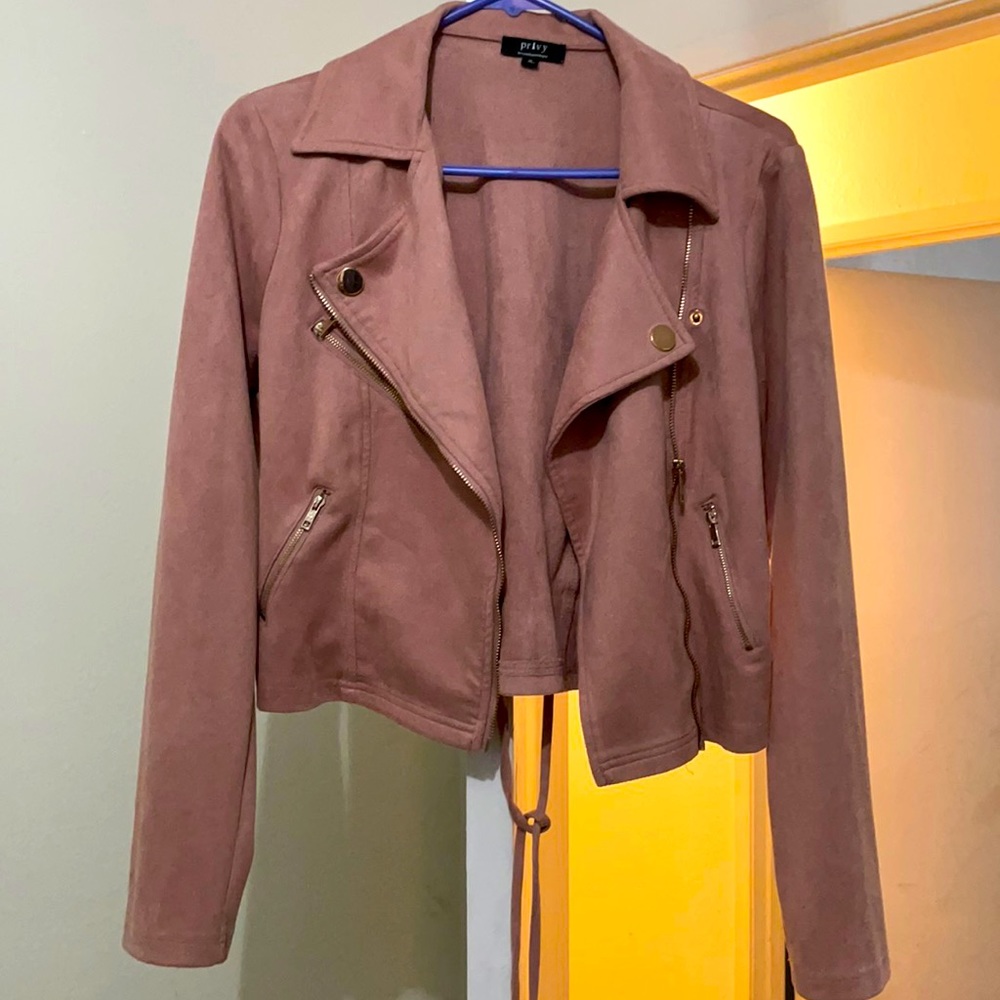 Pink velvet biker jacket